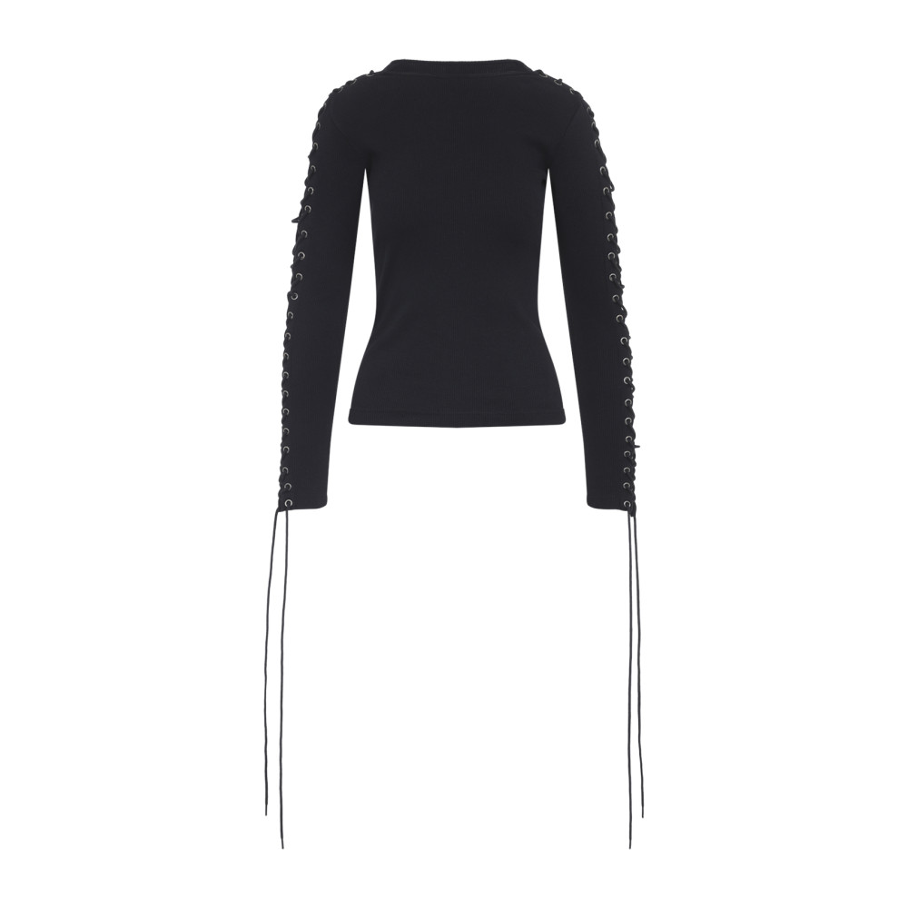 Balenciaga Lace-up Long Sleeve Cotton T-shirt In Black