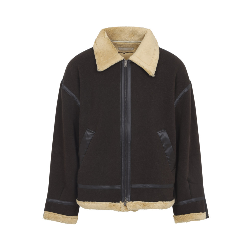 Mastermind Japan Brown Cotton Mutton Jacket With Embroidered Skull Detail In Brown