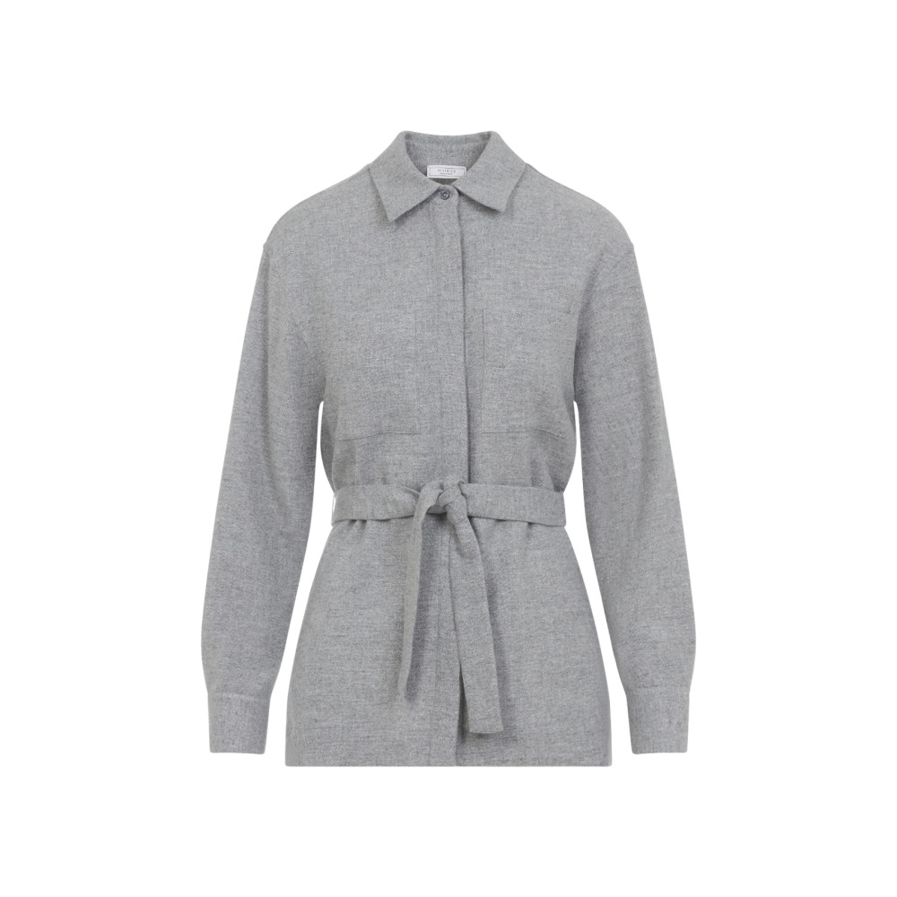 Peserico Pointed Collar Stone Grey Virgin Wool Flannel Shirt In Gray