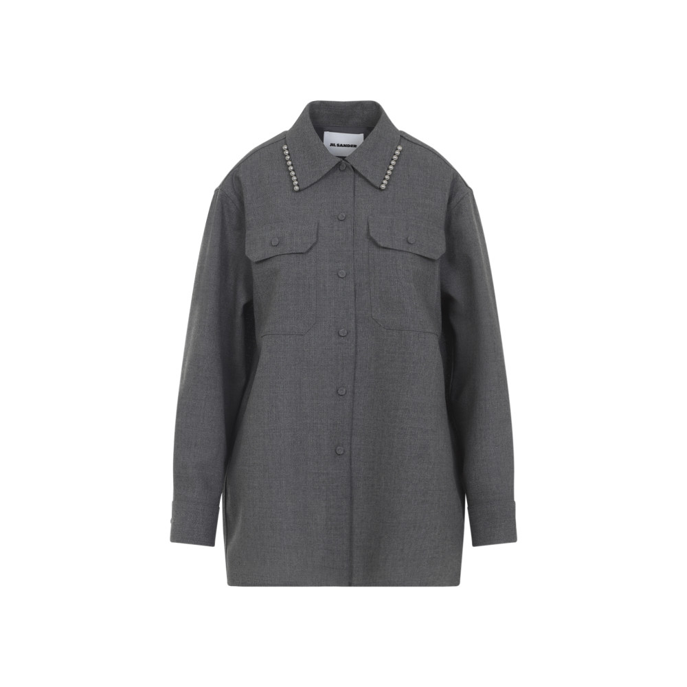 Jil Sander Studded Collar Long Sleeves Chest Pockets In Gray