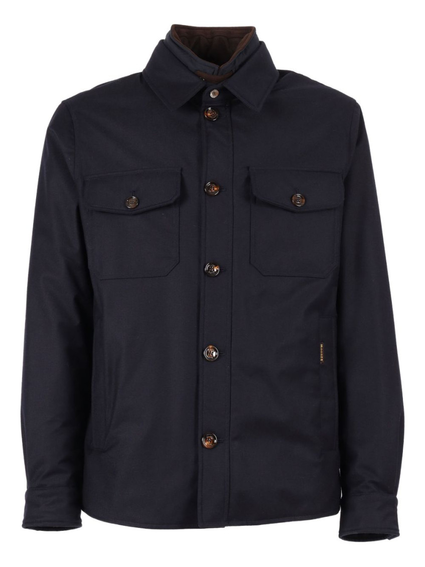 Moorer Navy Blue Wool-blend Jacket With Flap Patch Pockets In Blue