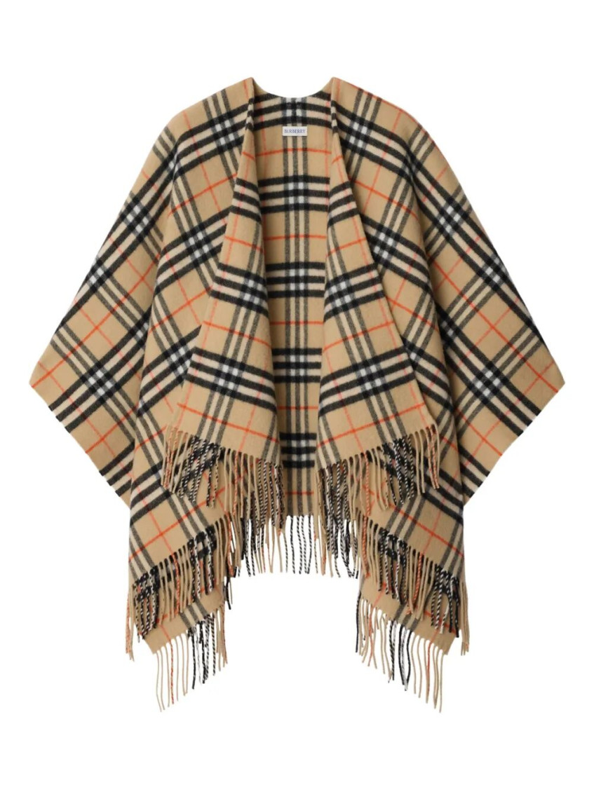 Burberry Beige Embroidered Wool Blend Cape In Brown