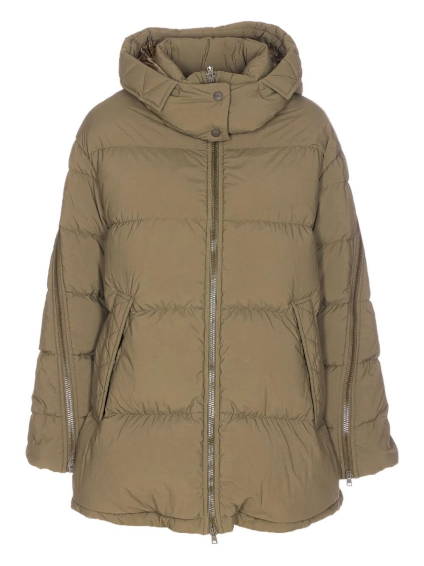 Herno Green Padded Down Jacket Frontal Zip Closure In Brown