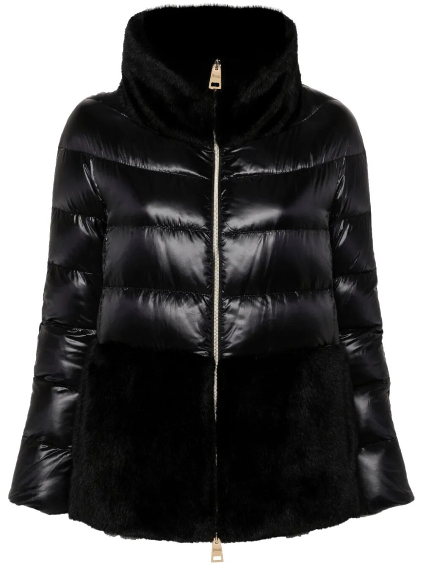 Herno Ultralight Nylon And Lady Alternative Fur Cape Clothing In Black