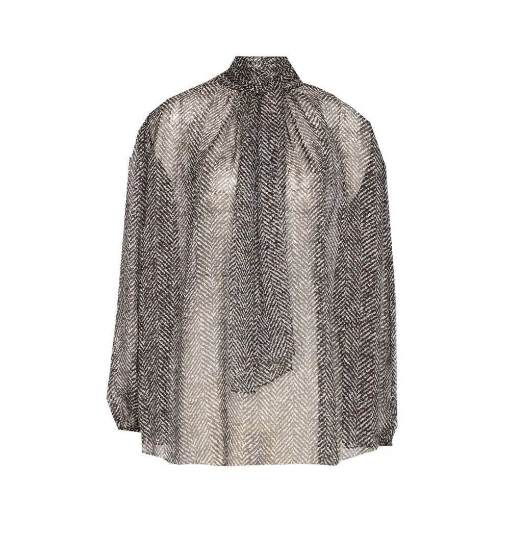 Dolce & Gabbana Black Chevron-print Silk Chiffon Top In Gray