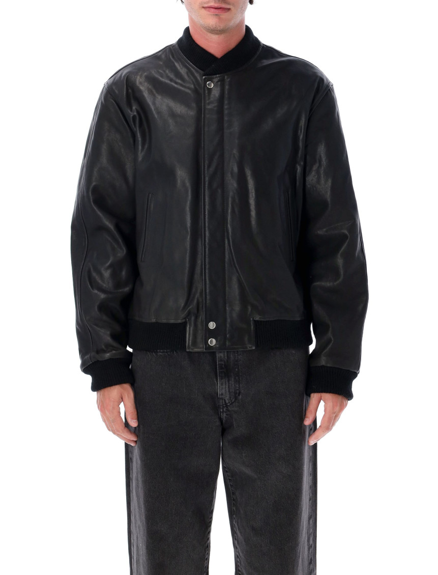 Isabel Marant Ribbed Leather Bomber Jacket In Black