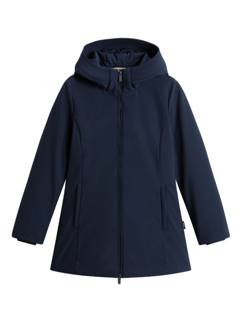 Woolrich Hooded Long Sleeve Quilted Parka Coat In Blue