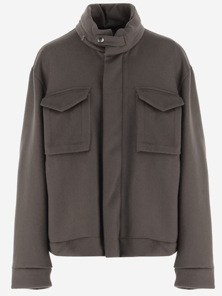 Giorgio Armani Flap-pocket Cashmere-blend Jacket In Gray