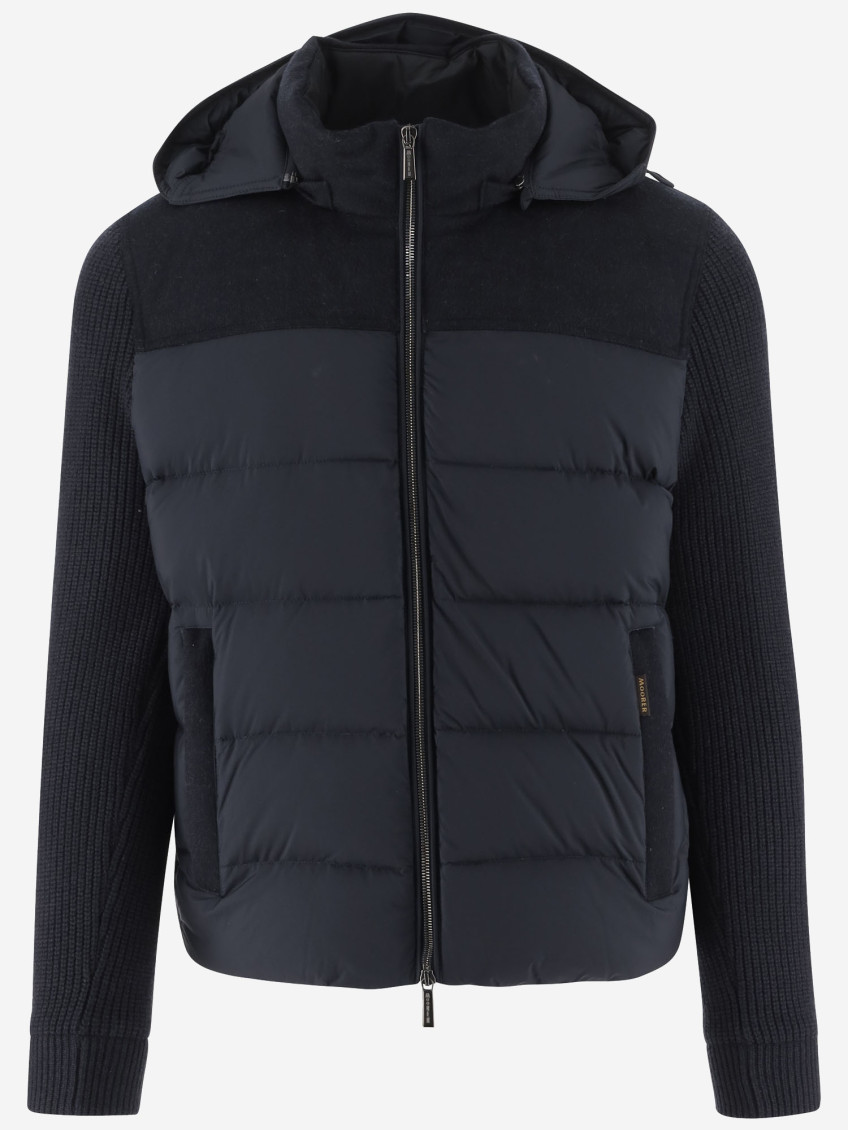 Moorer Padded Down Jacket With Cashmere Blend Sleeves In Blue