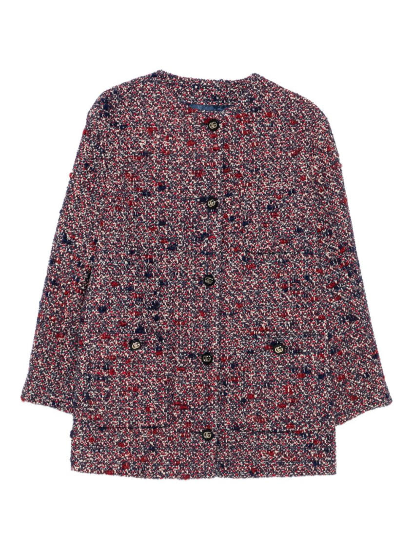 Gucci Blue Red Boucl Wool Jacket In Brown