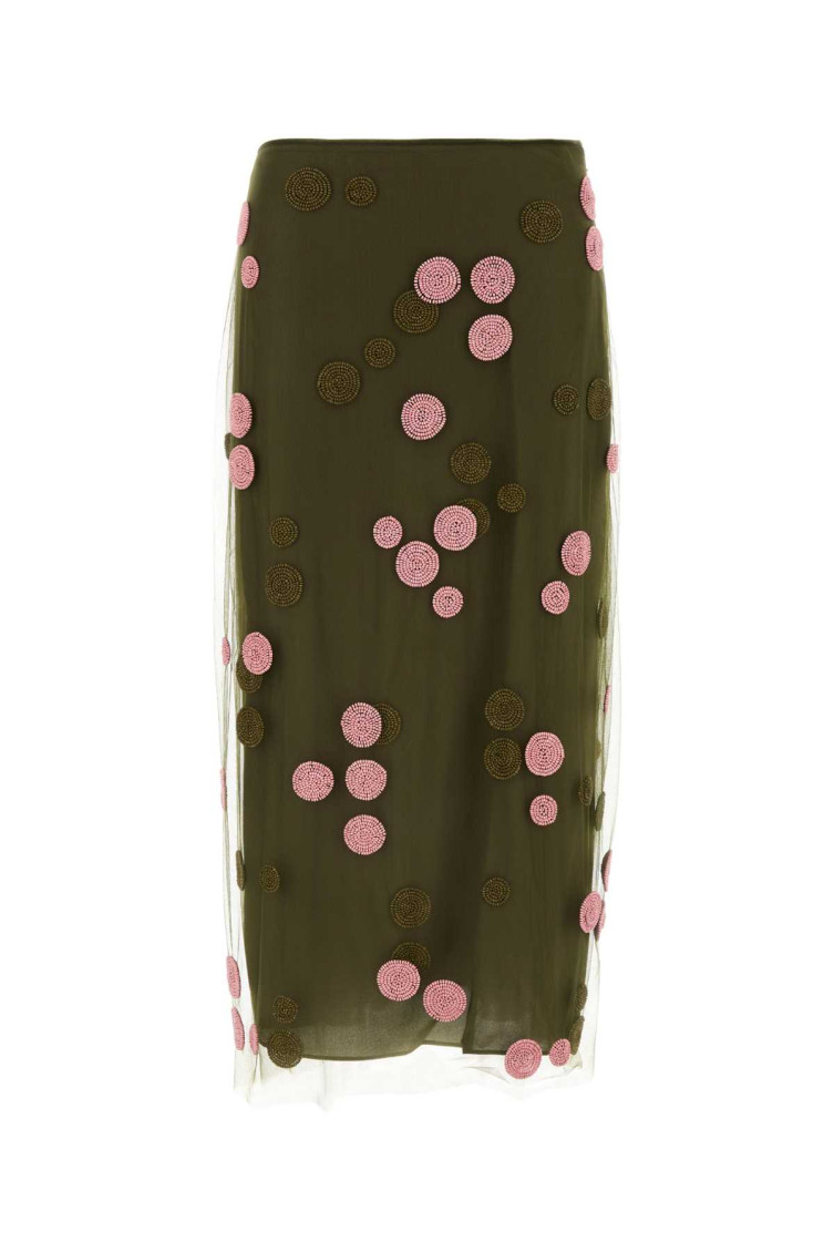 Fendi Sheer Overlay Embroidered Tulle Skirt In Green