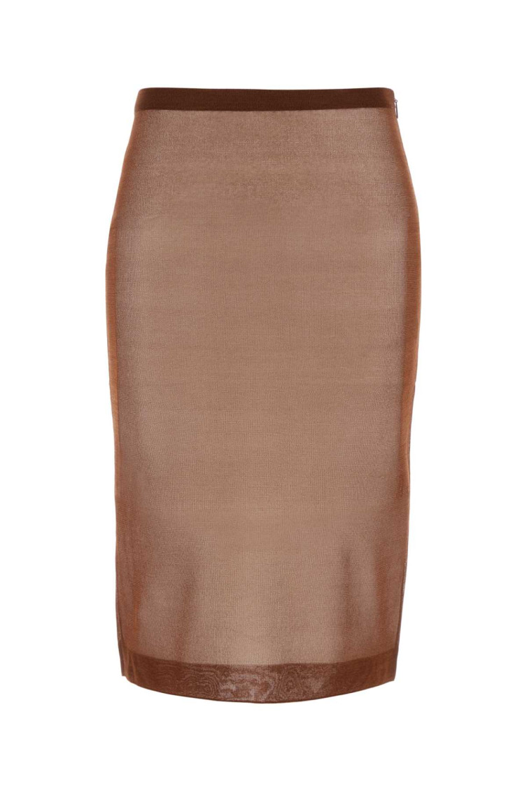 Saint Laurent Sheer Silk Knitted Pencil Skirt Clothing In Brown