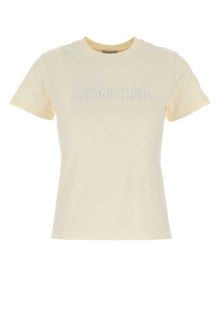 Moncler Cotton T-shirt With Patch And Rhinestone Detail In Gold