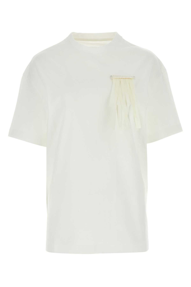 Jil Sander Cotton Crew Neck T-shirt With Fringed Brooch In White