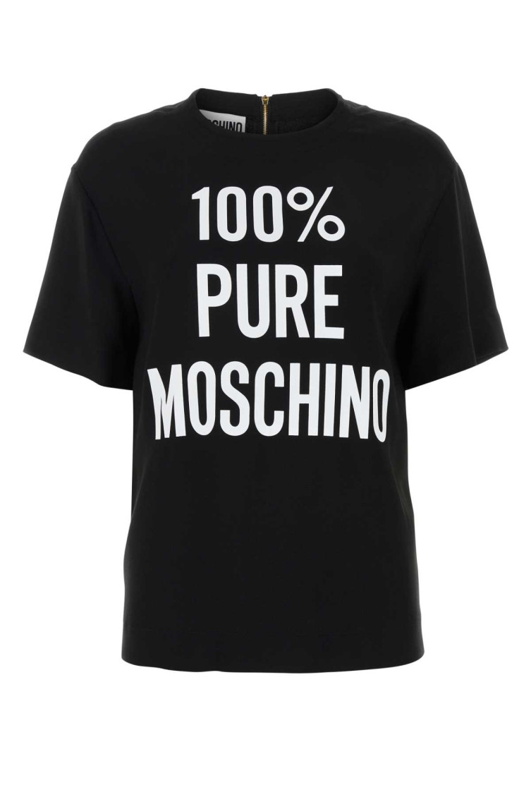 Moschino Slogan-print Crepe T-shirt In Black