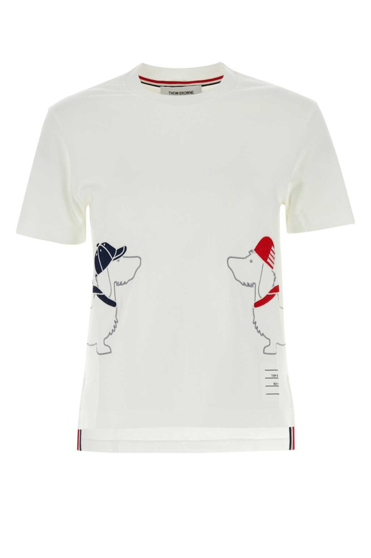Thom Browne Cotton Crew Neck T-shirt With Graphic Print In White