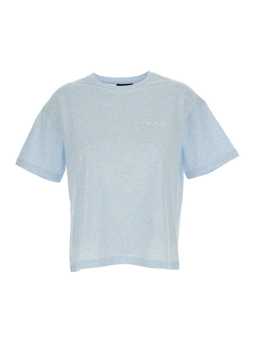 Apc A.p.c. Light-blue Round Neck T-shirt With Printed Logo In Cotton Woman In Light Blue