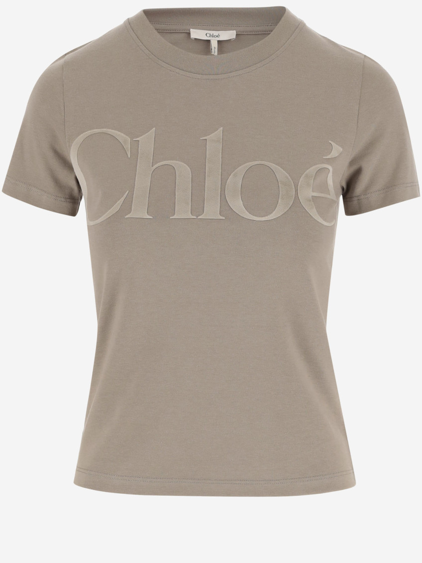 Shop Chloé Brown Logo-print T-shirt