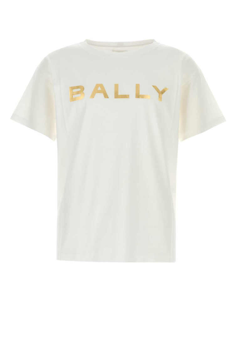 Bally Organic Cotton T-shirt With Metallic Gold Logo In White