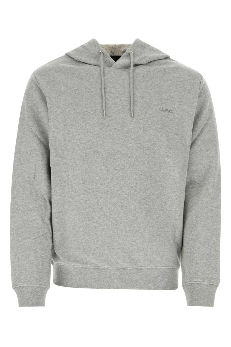 Apc Cotton Drawstring Hood Sweatshirt With Ribbed Cuffs In Grey