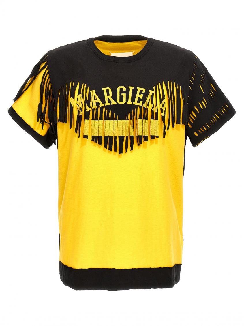 Maison Margiela Two-tone Cut-out Cotton T-shirt In Yellow
