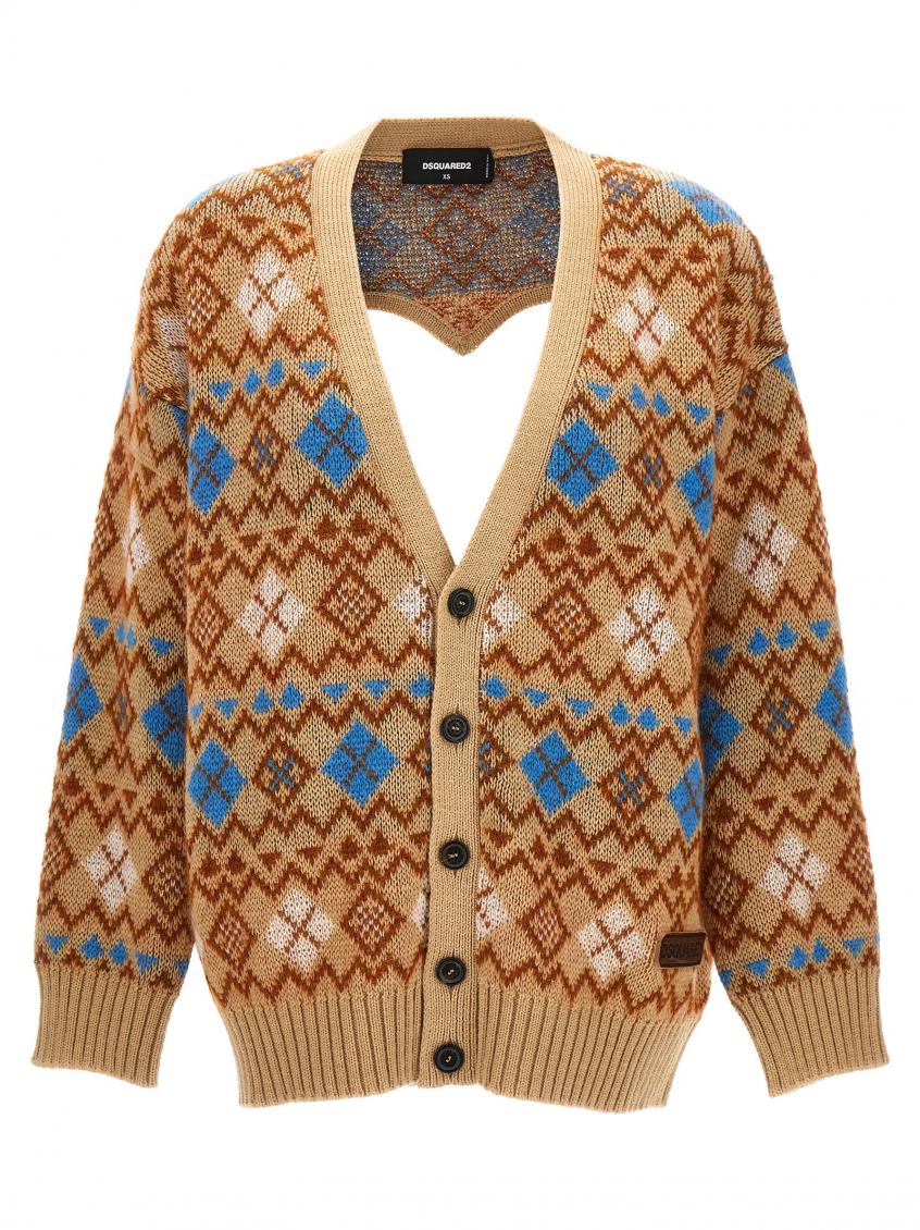 Shop Dsquared2 Multicolor Embroidered Wool Blend Cardigan