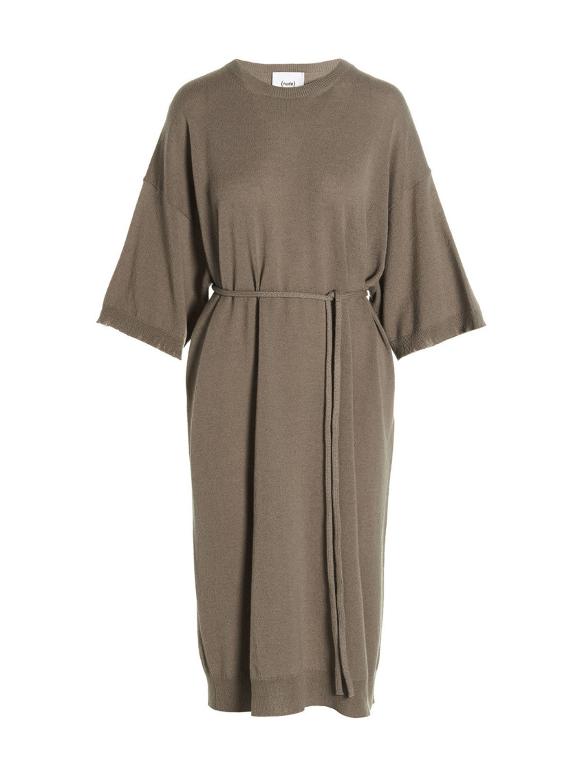 Nude Beige Knit Long Dress In Beige