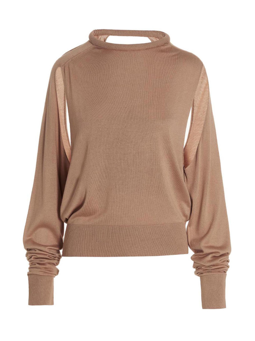 Ramael Beige Cut Out Insert Top Sweater In Brown
