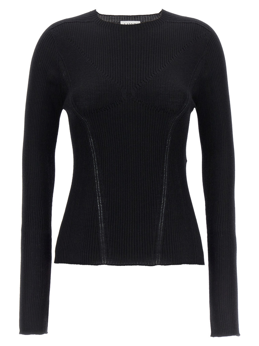 Shop Lanvin Black Ribbed Sweater