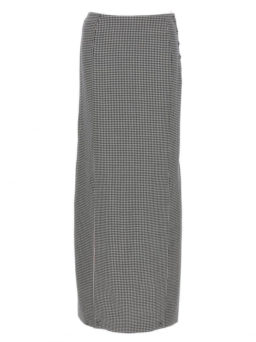 Thom Browne Houndstooth High-waisted Fitted Midi Skirt In Blackwhite