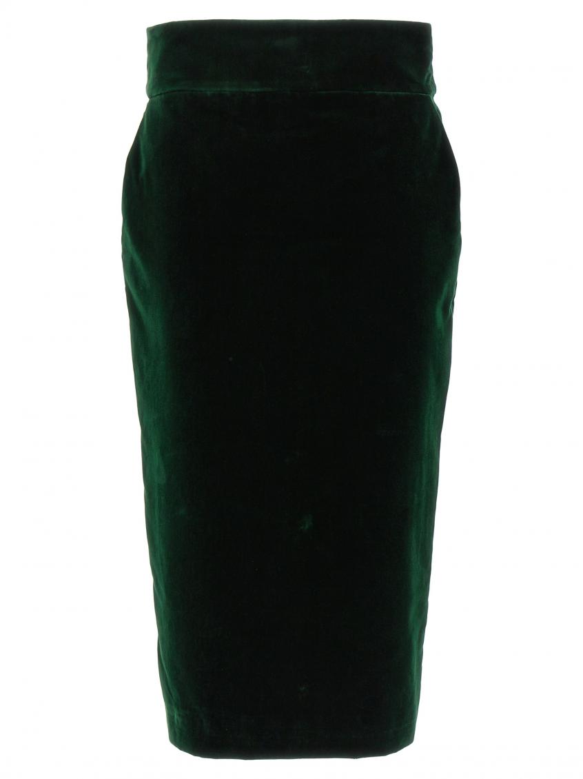 Alexandre Vauthier Velvet Knee-length Pencil Skirt With High Waist In Green