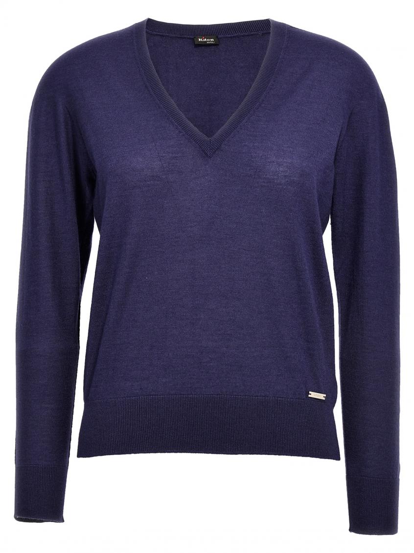 Kiton Women V-neck Sweater In Blue