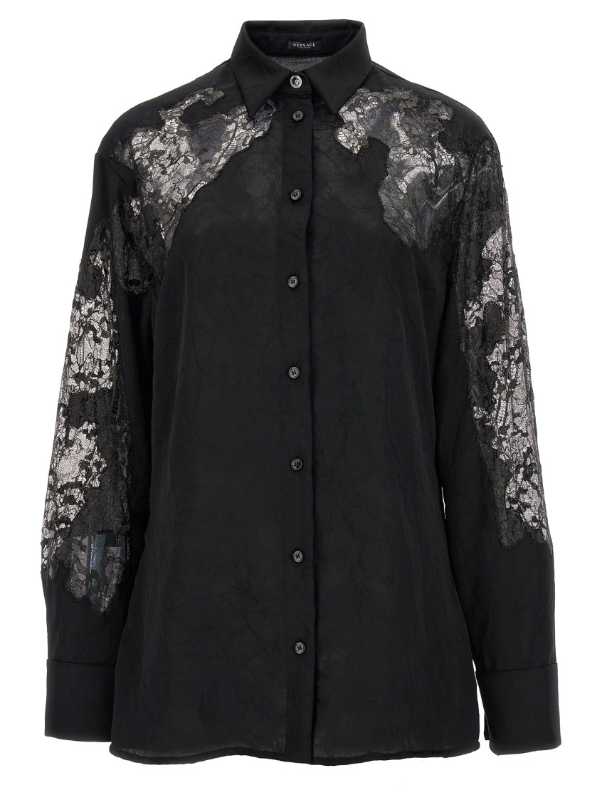 Versace Satin Lace Shirt In Black