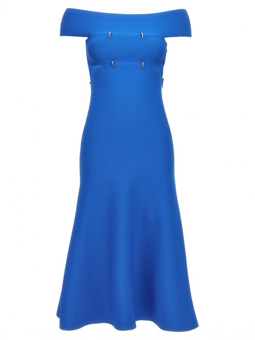 Alexander Mcqueen Off-shoulder Neckline Puffer Dress In Blue