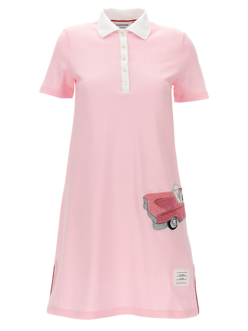 Shop Thom Browne Pink Patch Polo Dress