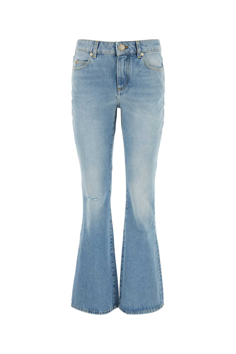 Balmain Flared Cotton Jeans Distressed Finish In Blue