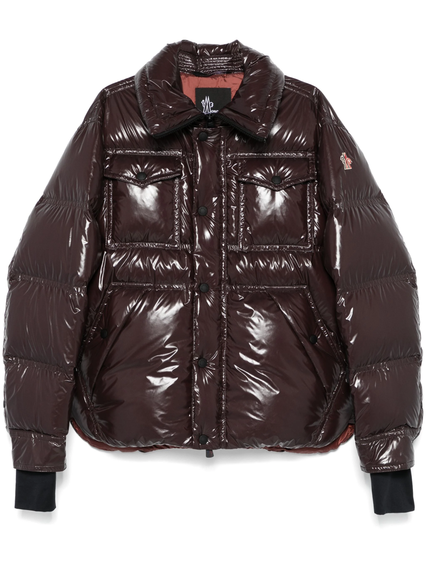 Moncler Glossy Finish Down Jacket With Quilted Design In Brown