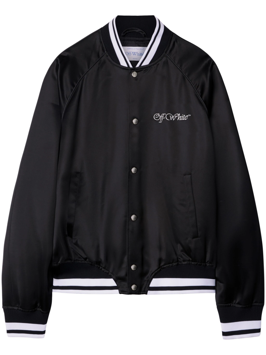 Shop Off-white Black Embroidered Logo Bomber Jacket