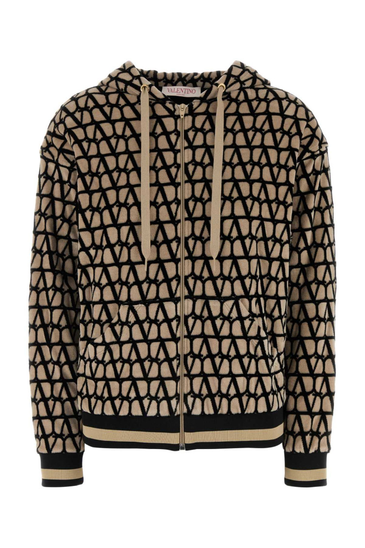 Valentino Iconographer Canvas Sweatshirt Hooded In Beige