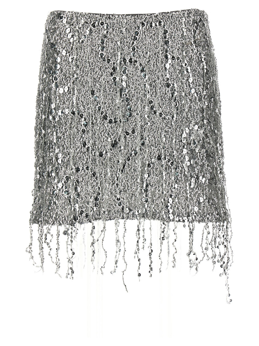 Elisabetta Franchi Silver Embroidered Sequin Mini Skirt In Silver
