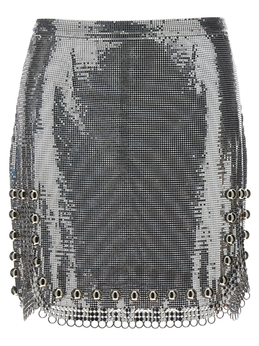 Shop Rabanne Silver Metallic Mesh Skirt