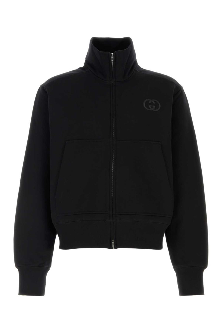 Gucci High Collar Sweatshirt Featuring Front Pockets In Black