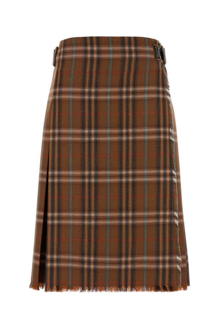 Burberry Pleated Skirt With Frayed Hem And Buckles In Brown