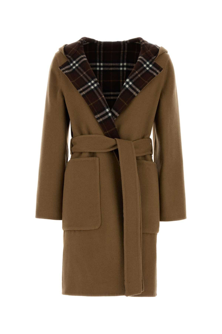 Burberry Reversible Wool Coat Belted Waist In Brown