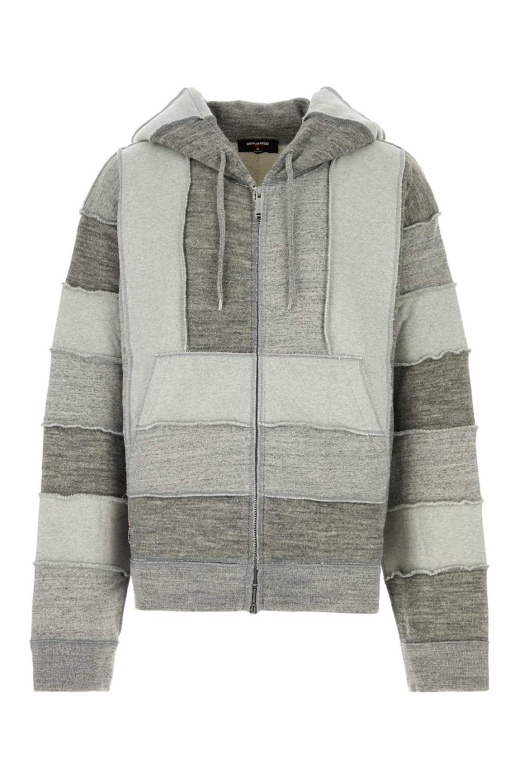 Dsquared2 Grey Patchwork Zipped Hoodie In Gray