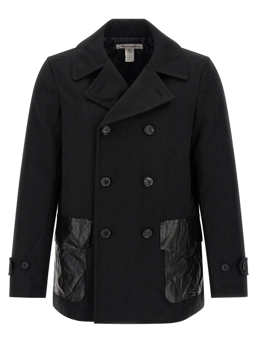 Comme Des Garçons Double-breasted Canvas Coat In Black