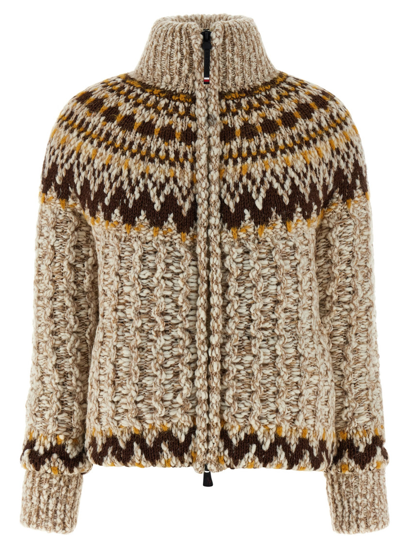 Moncler Beige Zip-up Cardigan In Neutral