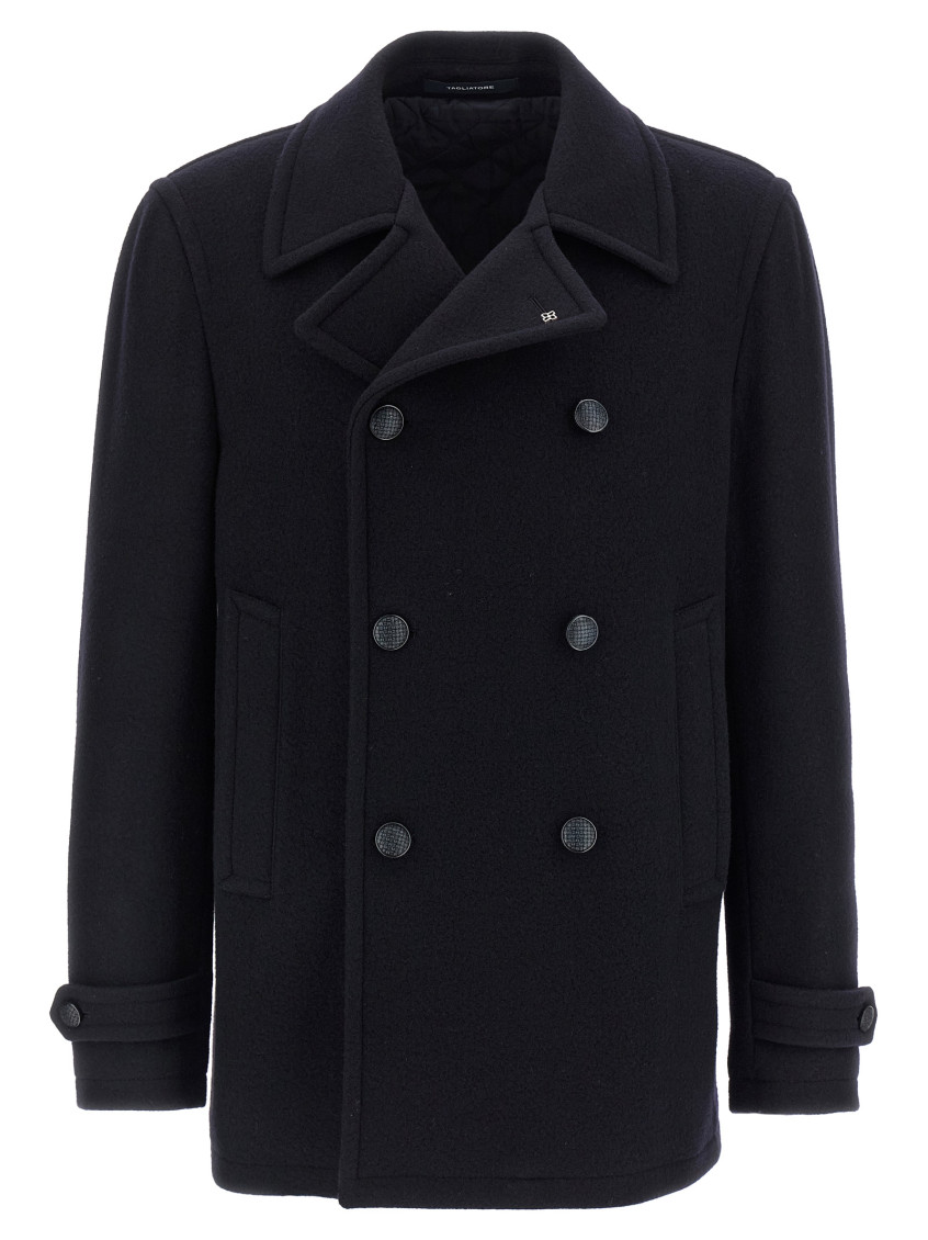 Tagliatore Navy Blue Double-breasted Coat In Blue