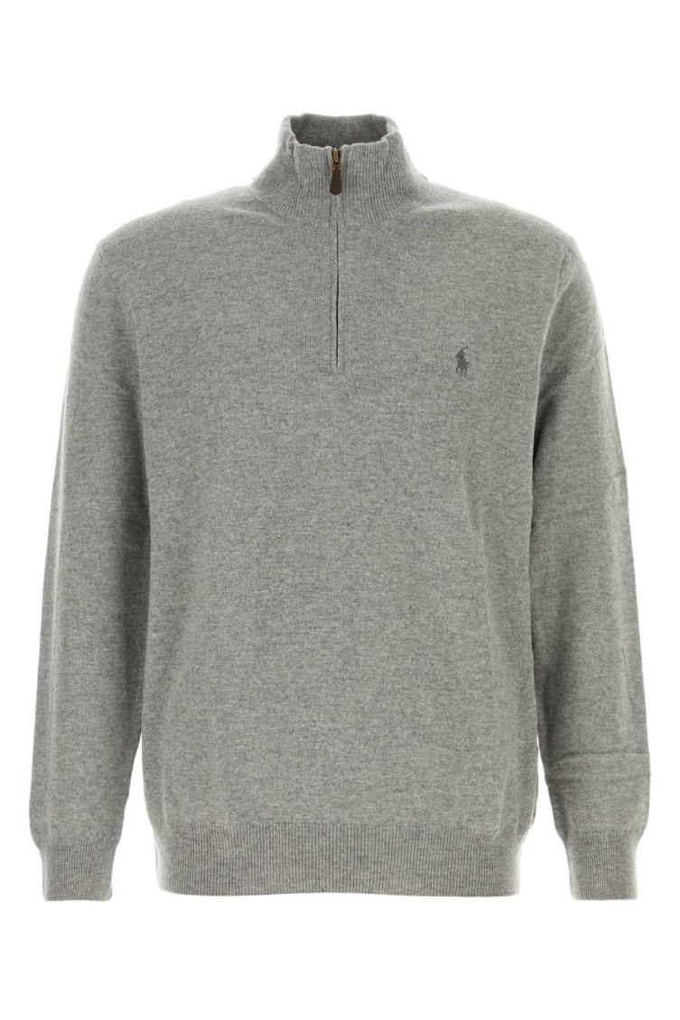 Ralph Lauren High Neck Long Sleeve Knit Sweater In Gray