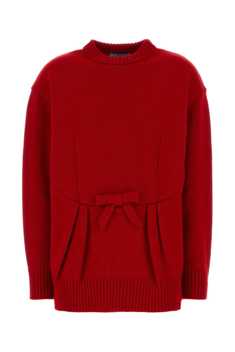 Prada Oversized Knit Sweater With Bow And Pleats In Purple